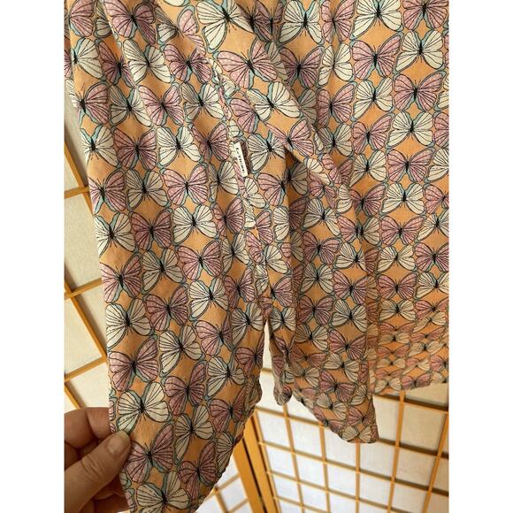 Le Tigre Butterfly Pattern Collared Button Down Blouse Long Sleeve Size Large - Picture 6 of 6